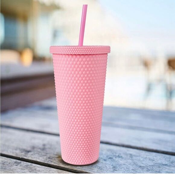 Studded Water Tumbler Cup with Lid and Straw, Studded BPA Free Leak Proof 24 oz - Picture 1 of 5